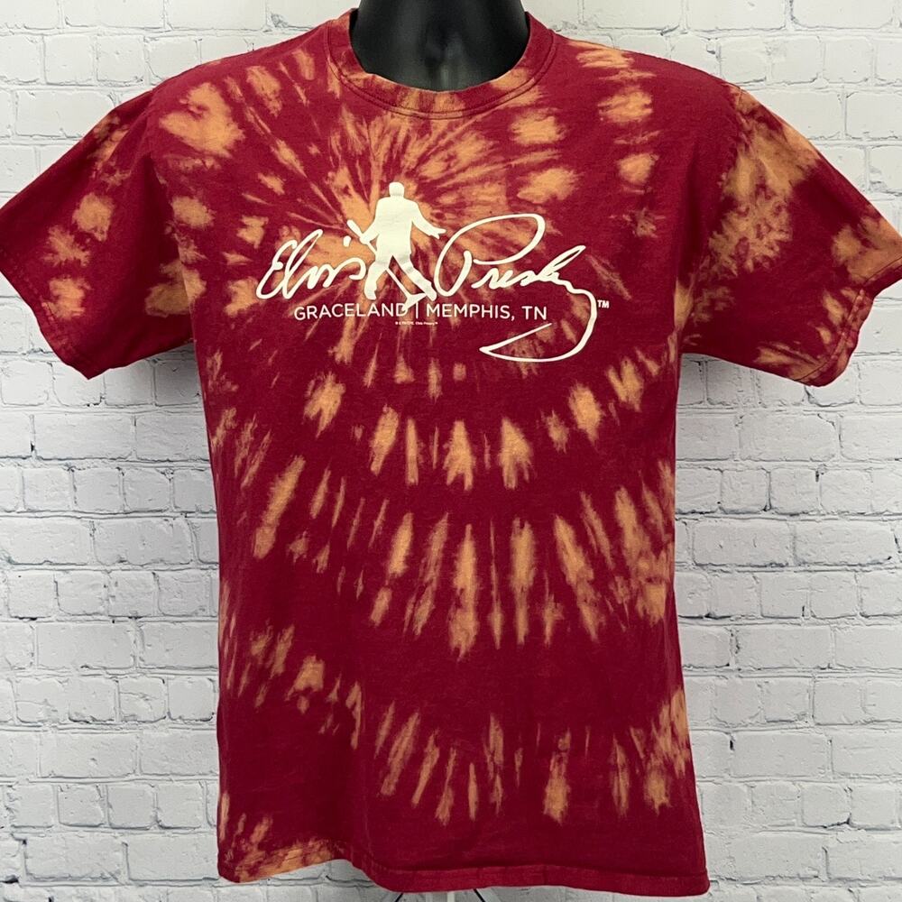 Elvis Presley Graceland Memphis TN Tie Dye Graphic T Shirt Red M Medium Tee